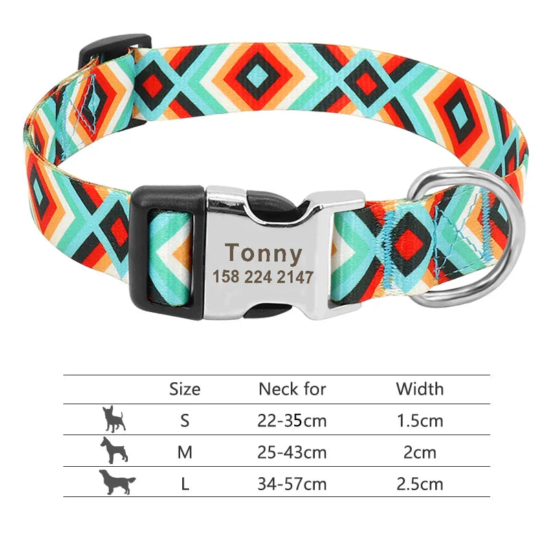 Adjustable Nylon Dog Collar Personalized Dogs Cat ID Collars With Engraved Name Buckle Anti-lost for Small Medium Large Dogs