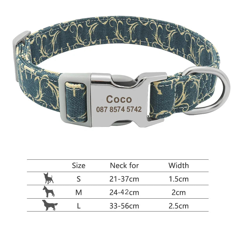 Adjustable Nylon Dog Collar Personalized Dogs Cat ID Collars With Engraved Name Buckle Anti-lost for Small Medium Large Dogs