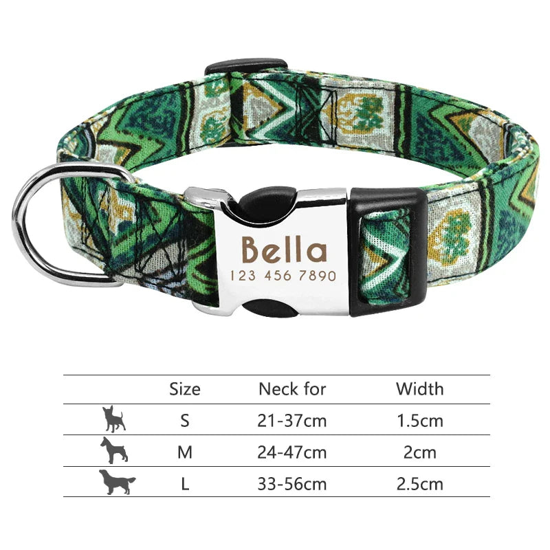 Adjustable Nylon Dog Collar Personalized Dogs Cat ID Collars With Engraved Name Buckle Anti-lost for Small Medium Large Dogs