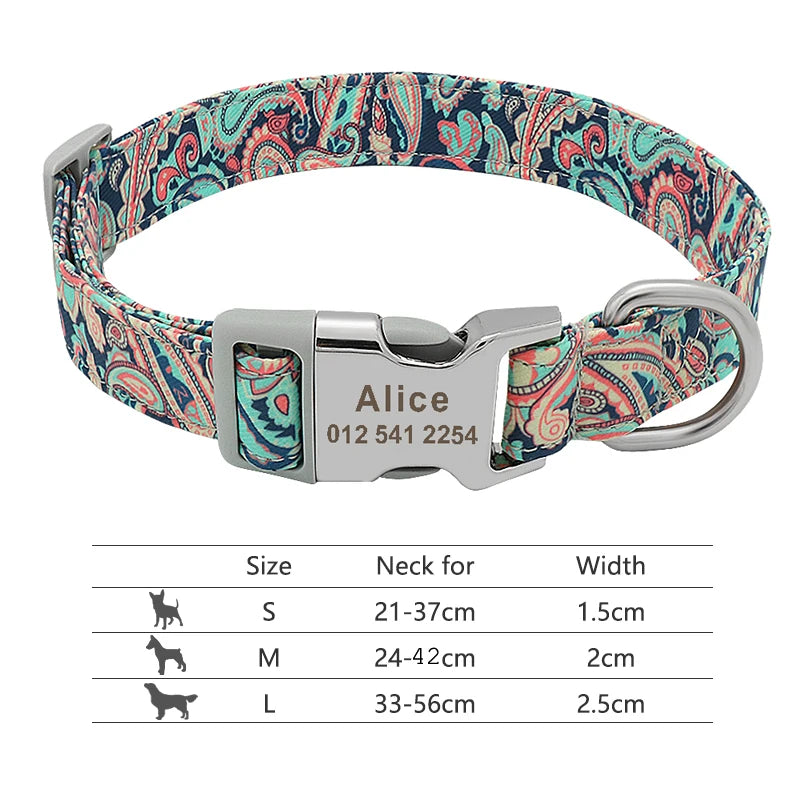 Adjustable Nylon Dog Collar Personalized Dogs Cat ID Collars With Engraved Name Buckle Anti-lost for Small Medium Large Dogs