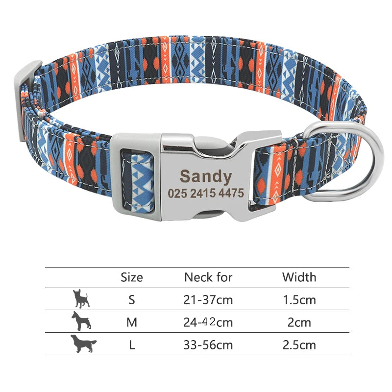 Adjustable Nylon Dog Collar Personalized Dogs Cat ID Collars With Engraved Name Buckle Anti-lost for Small Medium Large Dogs