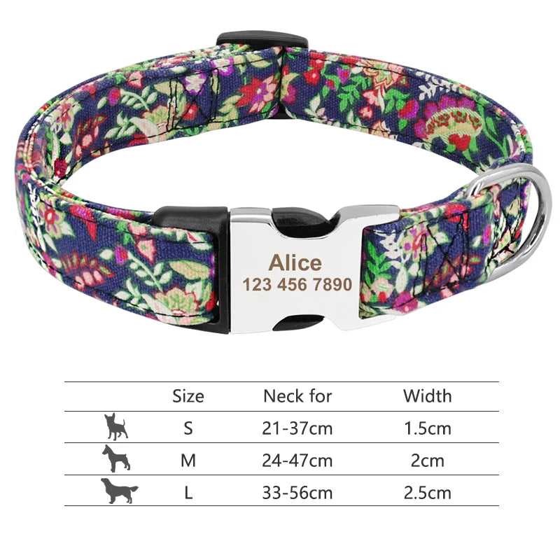 Adjustable Nylon Dog Collar Personalized Dogs Cat ID Collars With Engraved Name Buckle Anti-lost for Small Medium Large Dogs