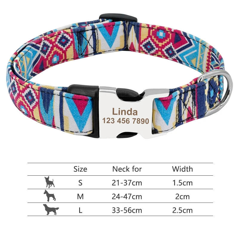 Adjustable Nylon Dog Collar Personalized Dogs Cat ID Collars With Engraved Name Buckle Anti-lost for Small Medium Large Dogs