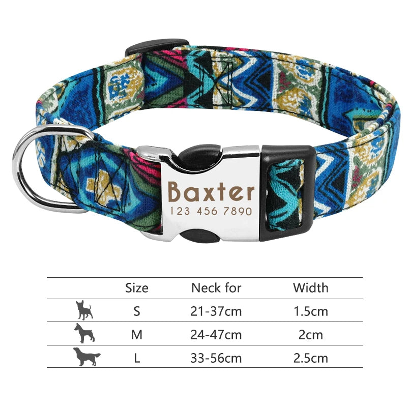 Adjustable Nylon Dog Collar Personalized Dogs Cat ID Collars With Engraved Name Buckle Anti-lost for Small Medium Large Dogs