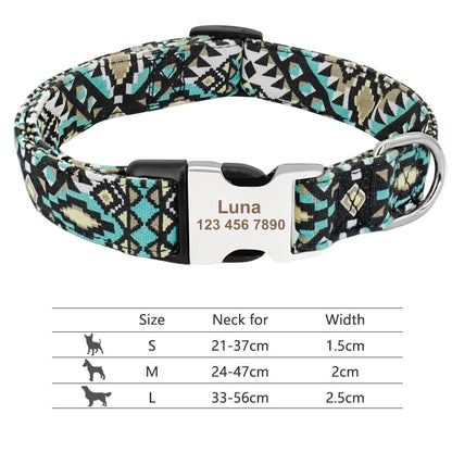 Adjustable Nylon Dog Collar Personalized Dogs Cat ID Collars With Engraved Name Buckle Anti-lost for Small Medium Large Dogs