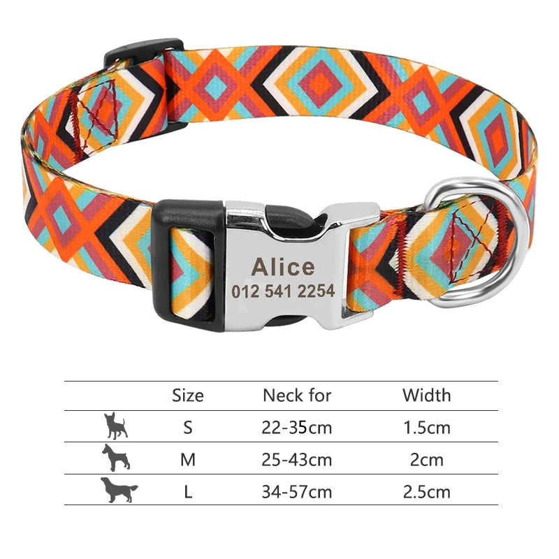 Adjustable Nylon Dog Collar Personalized Dogs Cat ID Collars With Engraved Name Buckle Anti-lost for Small Medium Large Dogs