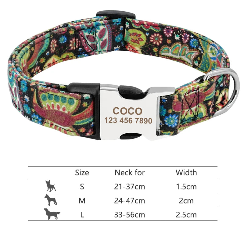 Adjustable Nylon Dog Collar Personalized Dogs Cat ID Collars With Engraved Name Buckle Anti-lost for Small Medium Large Dogs