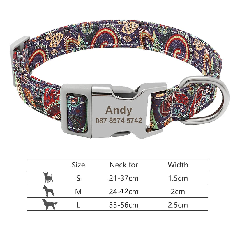 Adjustable Nylon Dog Collar Personalized Dogs Cat ID Collars With Engraved Name Buckle Anti-lost for Small Medium Large Dogs