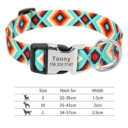 Adjustable Nylon Dog Collar Personalized Dogs Cat ID Collars With Engraved Name Buckle Anti-lost for Small Medium Large Dogs