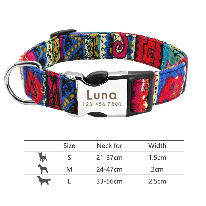 Adjustable Nylon Dog Collar Personalized Dogs Cat ID Collars With Engraved Name Buckle Anti-lost for Small Medium Large Dogs