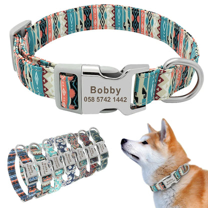 Adjustable Nylon Dog Collar Personalized Dogs Cat ID Collars With Engraved Name Buckle Anti-lost for Small Medium Large Dogs