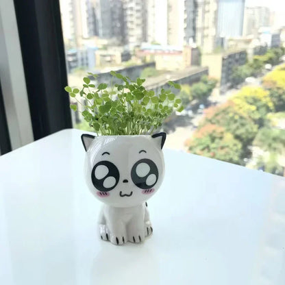 Ceramic Flowerpot Mini Cat Shaped Cartoon Cute Potted Plant Desktop Potted Expression Cat Plant Pot Desk Decorate Small Ornament