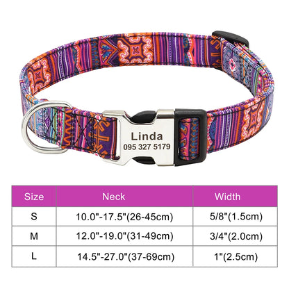 Adjustable Nylon Dog Collar Personalized Dogs Cat ID Collars With Engraved Name Buckle Anti-lost for Small Medium Large Dogs