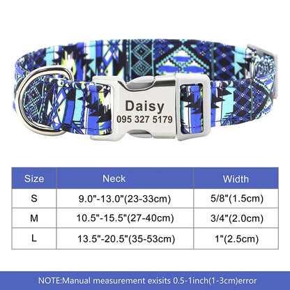 Adjustable Nylon Dog Collar Personalized Dogs Cat ID Collars With Engraved Name Buckle Anti-lost for Small Medium Large Dogs