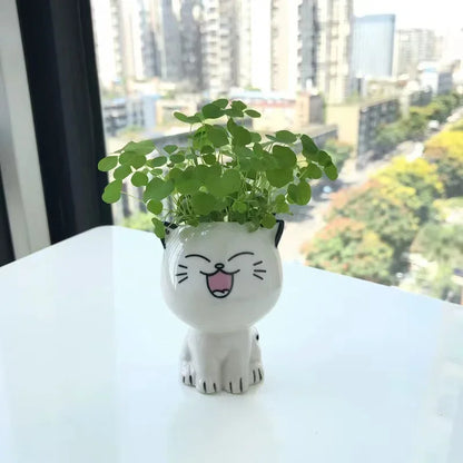 Ceramic Flowerpot Mini Cat Shaped Cartoon Cute Potted Plant Desktop Potted Expression Cat Plant Pot Desk Decorate Small Ornament