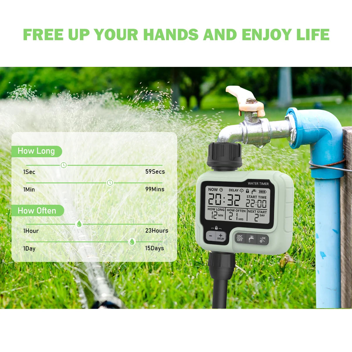 HCT 322 Automatic Digital Water Timer - Intelligent Garden Irrigation Sprinkler for Outdoor Water & Time Saving